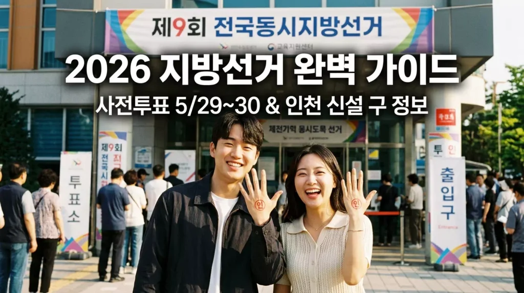 2026 지방선거 투표 완료 후 손등에 투표 도장을 찍고 웃고 있는 한국 청년들