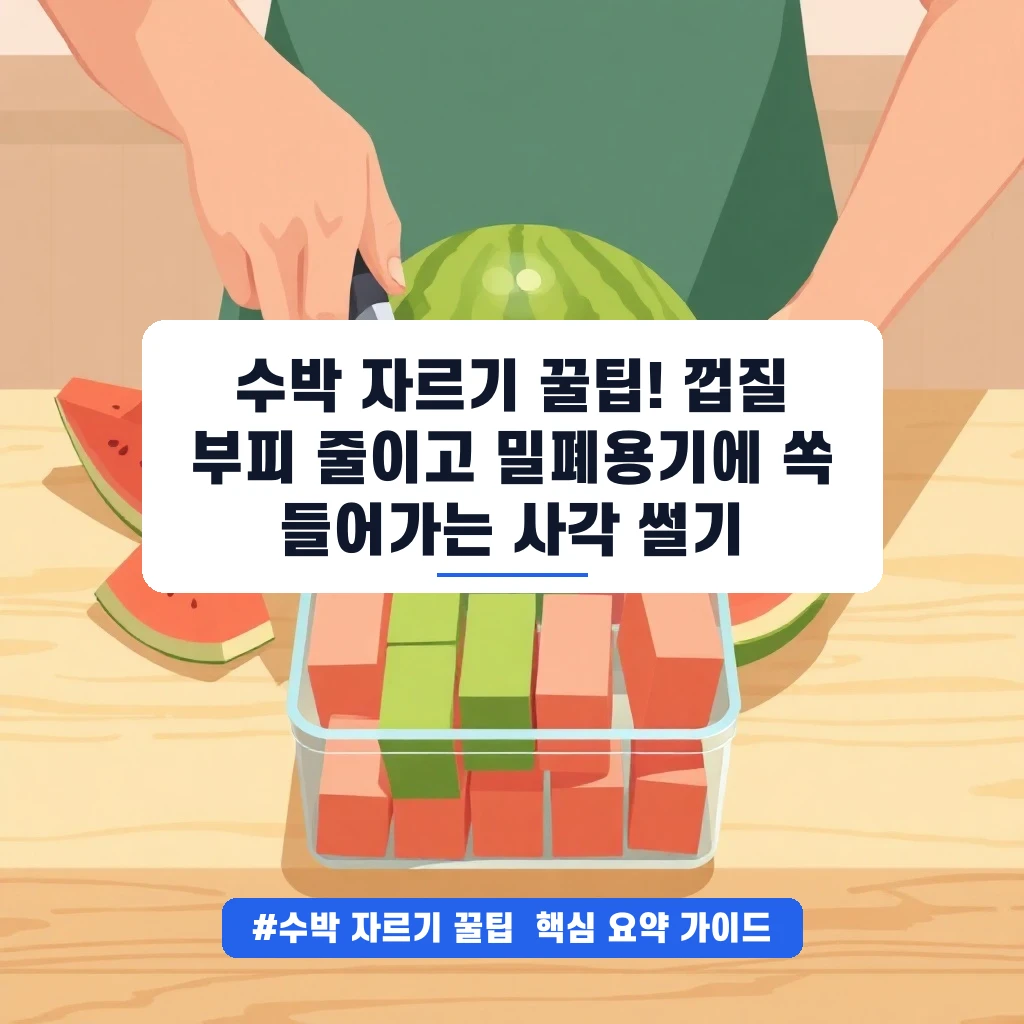 수박 자르기 꿀팁! 껍질 부피 줄이고 밀폐용기에 쏙 들어가는 사각 썰기 안내