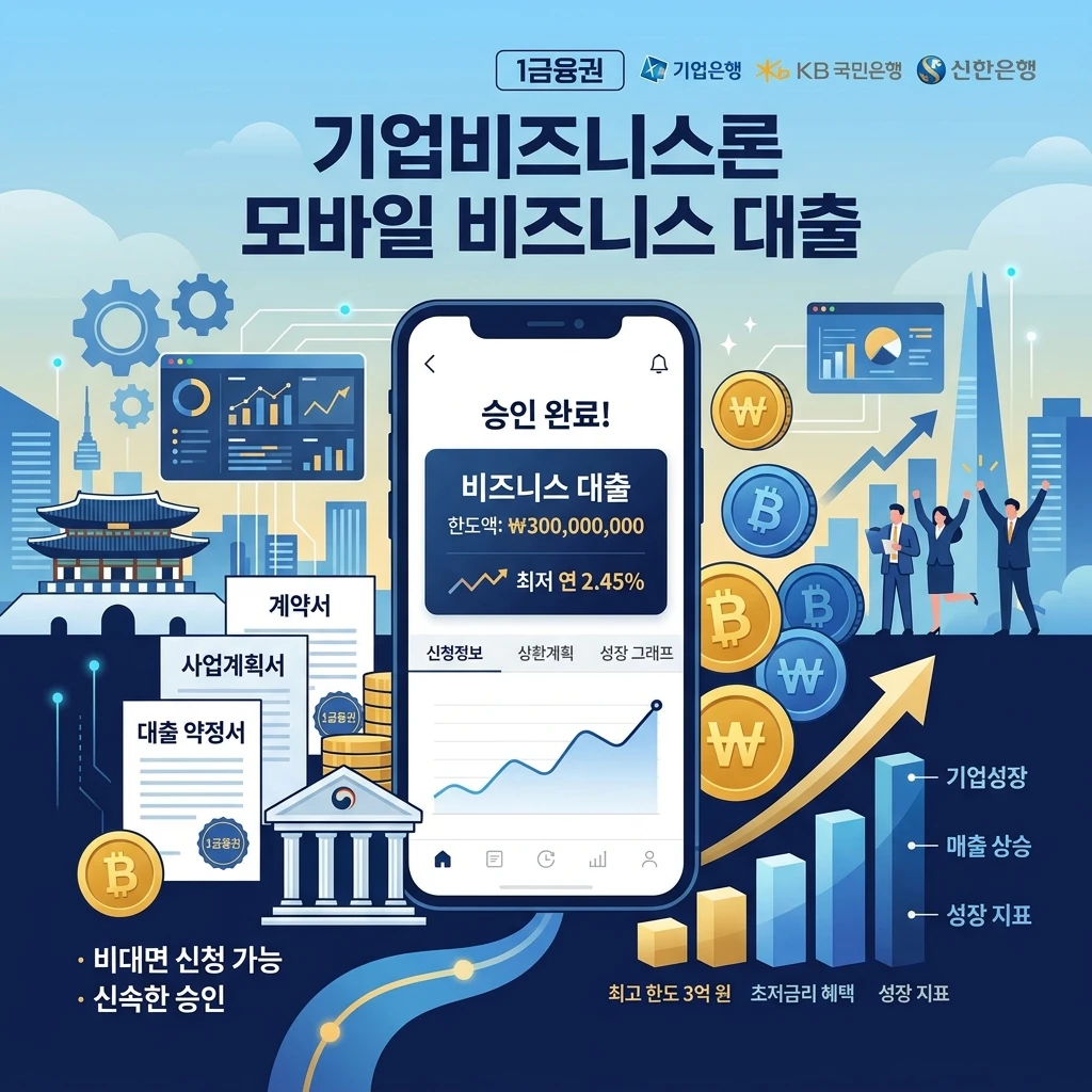 1금융권 모바일 사업자 대출 TOP 5 금리 및 한도 비교 (농협, 국민, 우리, 하나) 안내