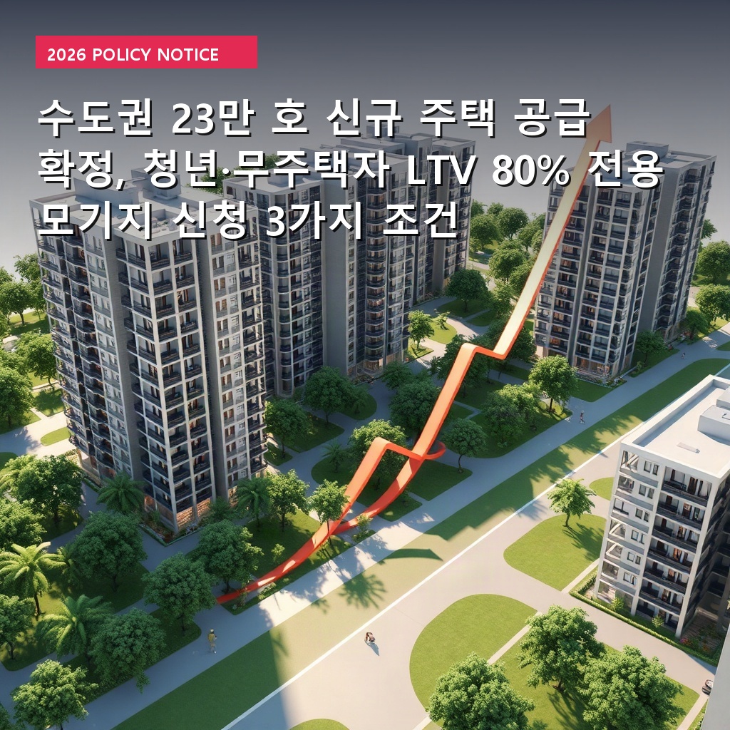 수도권 23만 호 신규 주택 공급 확정, 청년·무주택자 LTV 80% 전용 모기지 신청 3가지 조건
