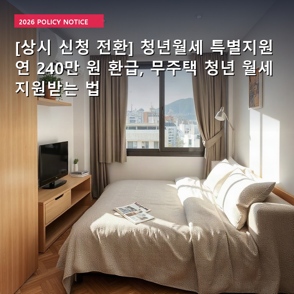[상시 신청 전환] 청년월세 특별지원 연 240만 원 환급, 무주택 청년 월세 지원받는 법