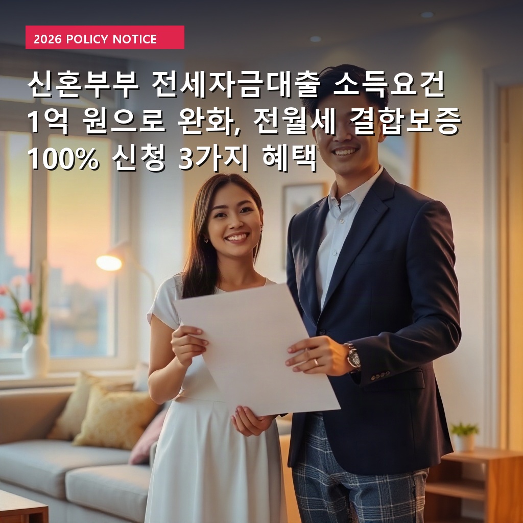 신혼부부 전세자금대출 소득요건 1억 원으로 완화, 전월세 결합보증 100% 신청 3가지 혜택